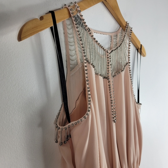 Bebe Beaded Mesh Chain Detail Open Back Sleeveless Blouson Maxi Dress - Picture 3 of 11